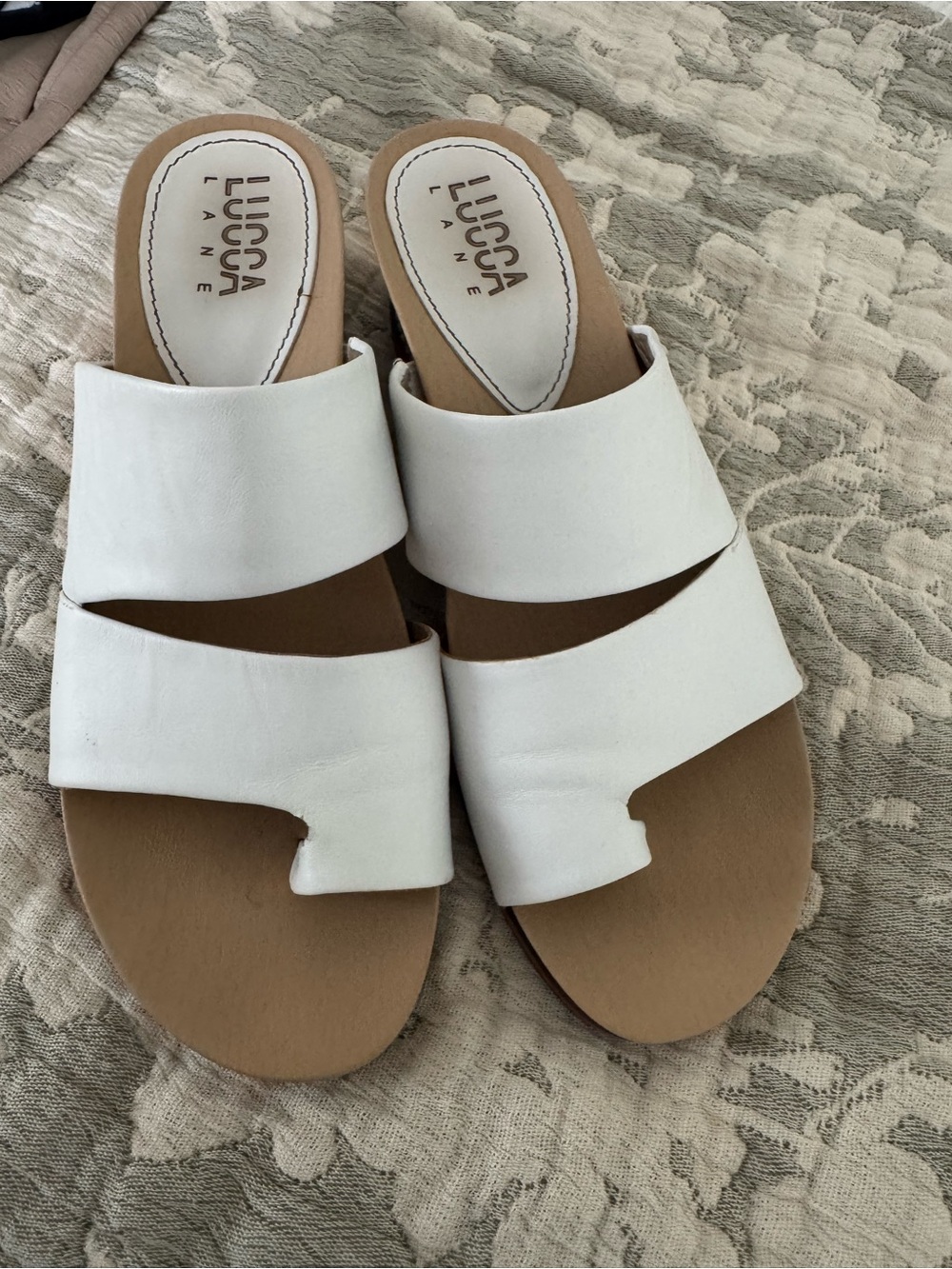 Lucca Lane White Two-Band Open-Toe Slide Sandals